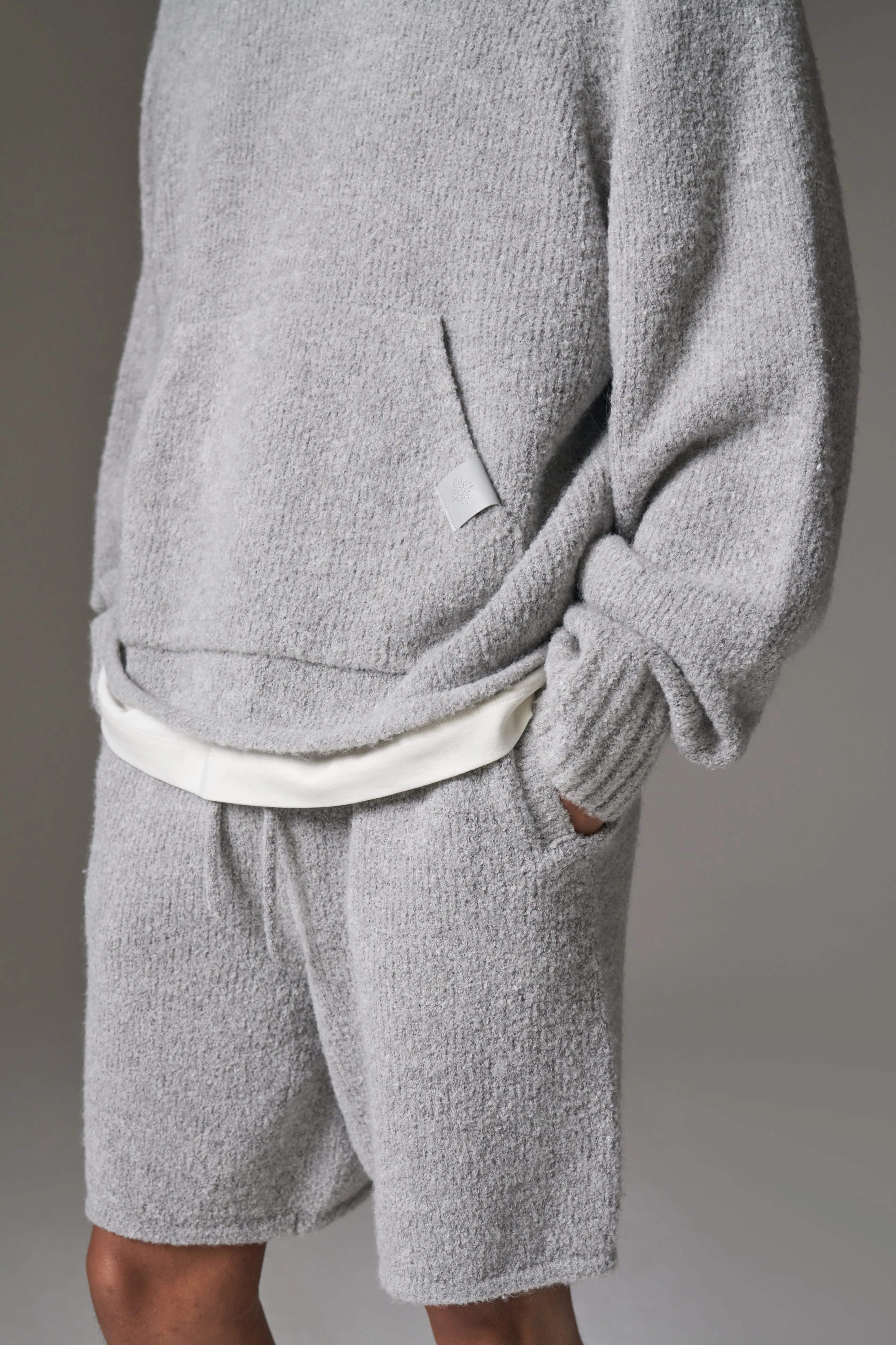 BOUCLE KNIT HOODIE - GREY MARL