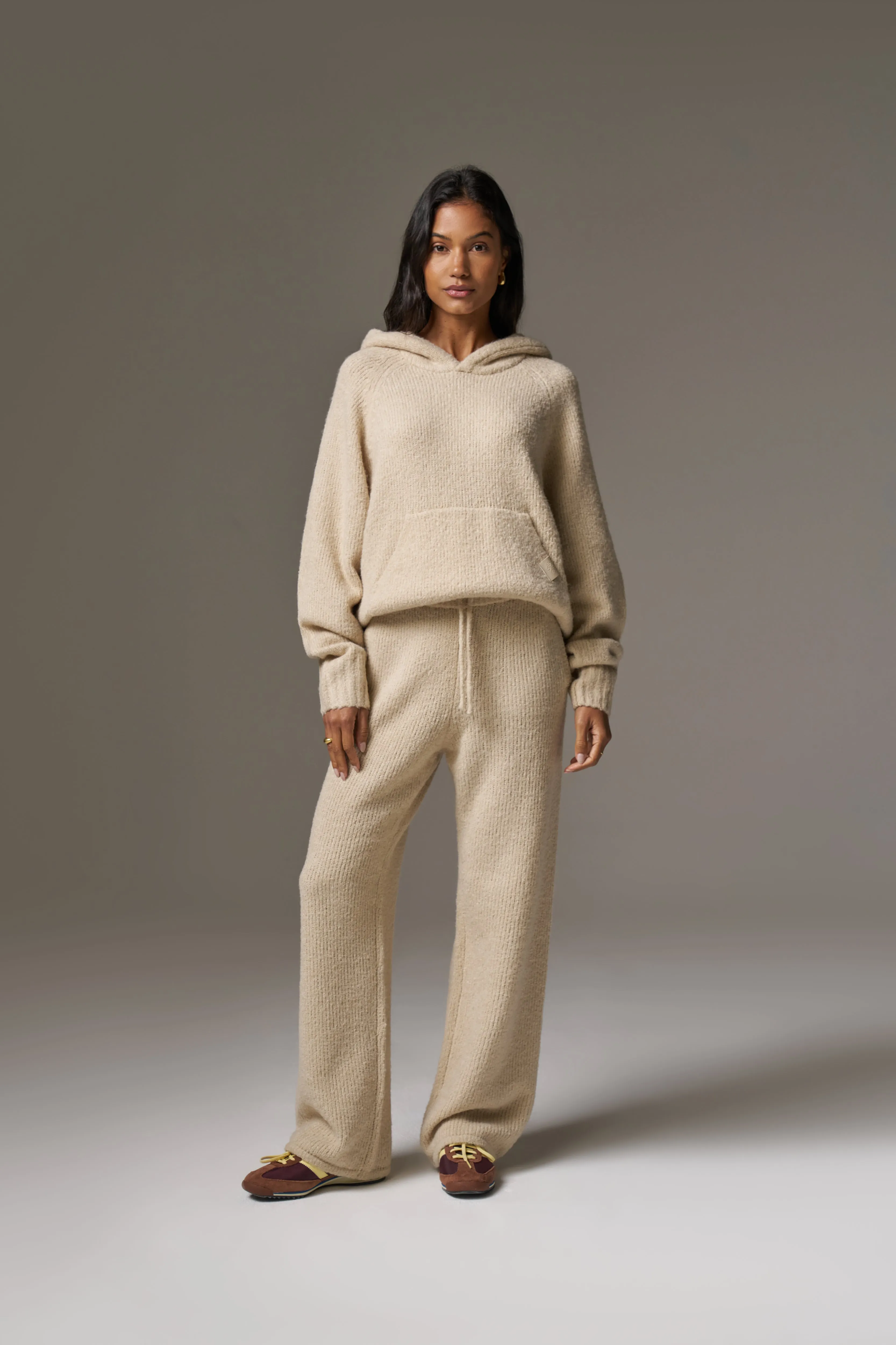 BOUCLE KNIT HOODIE - STONE