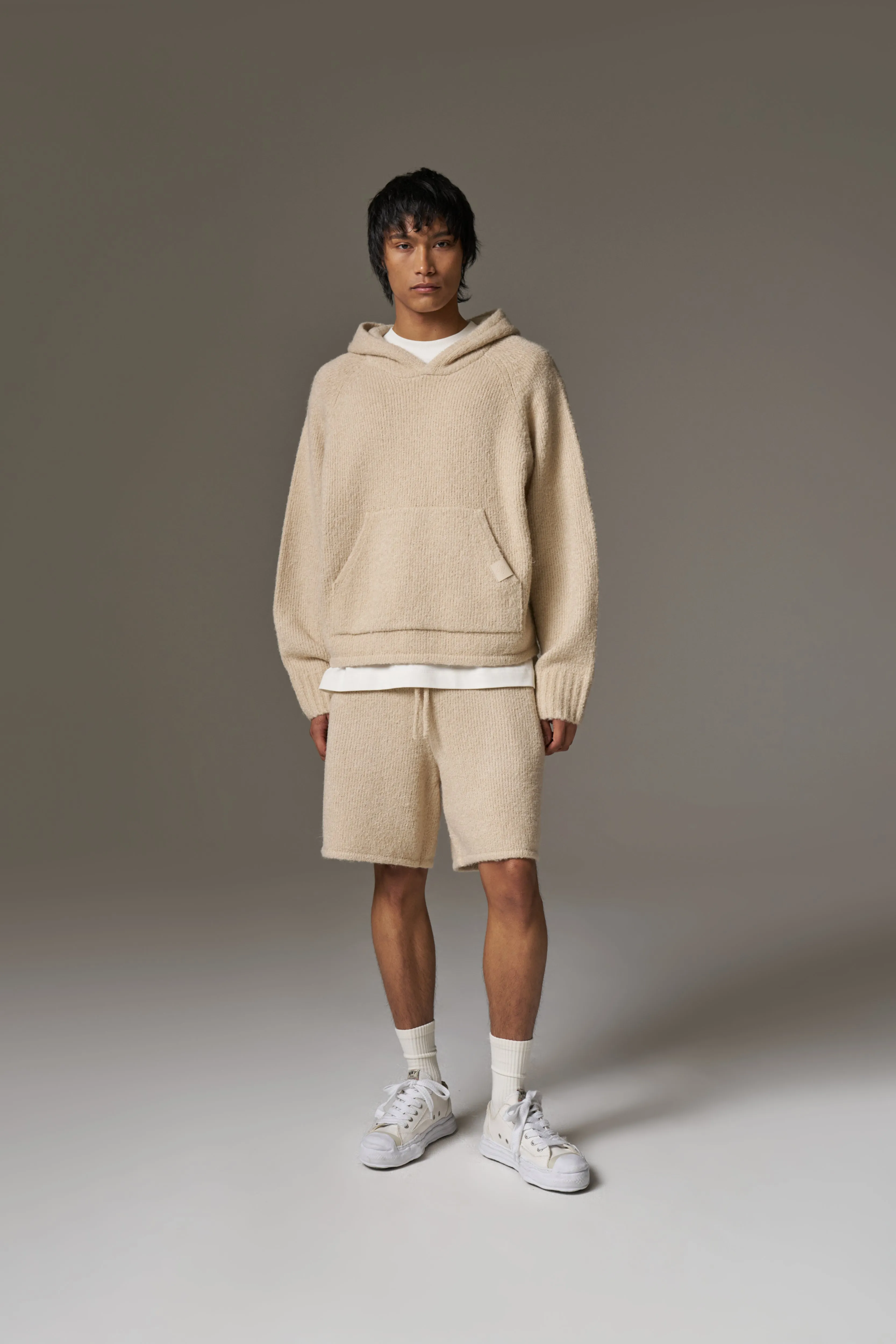 BOUCLE KNIT HOODIE - STONE