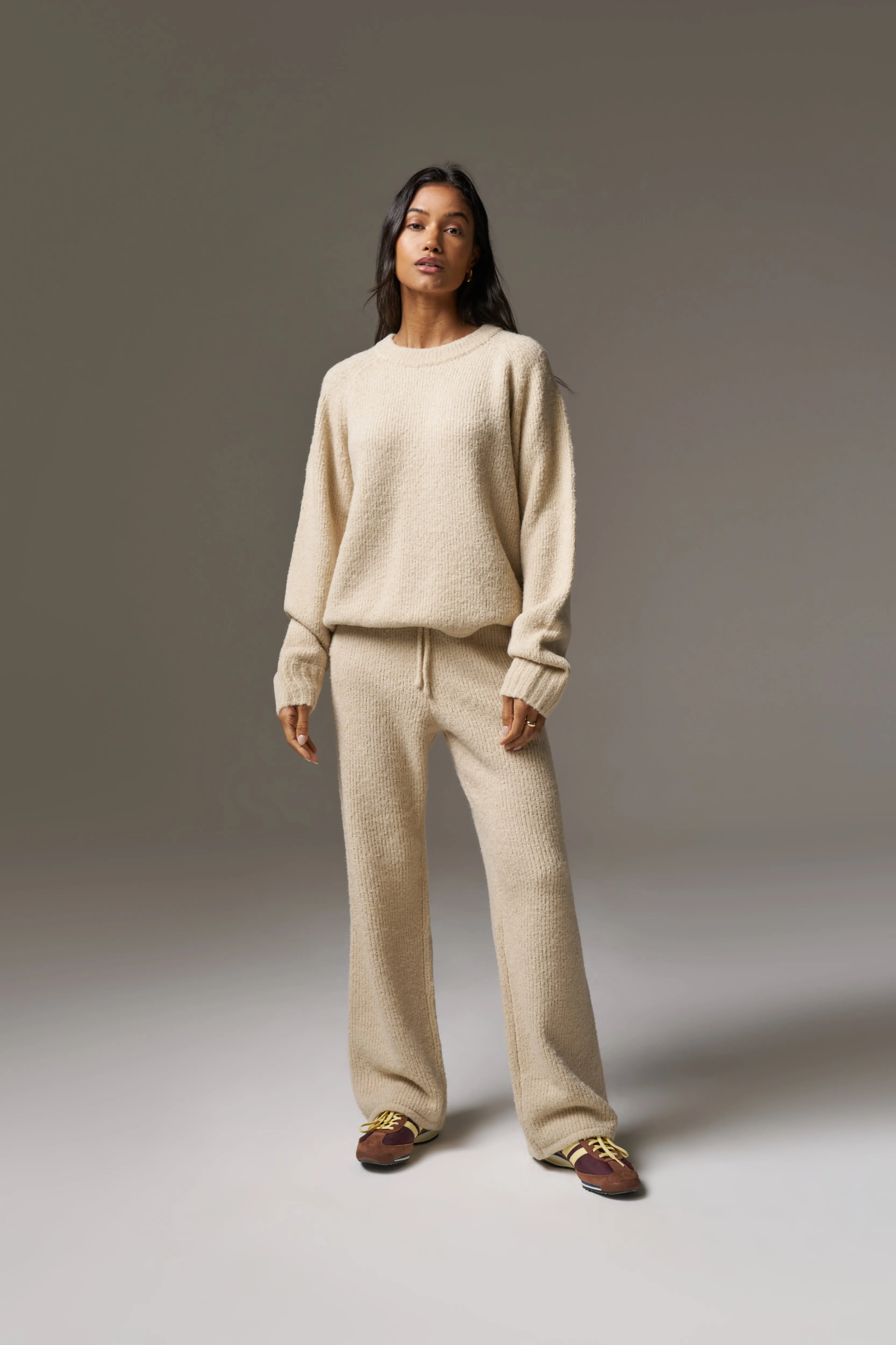 BOUCLE KNIT HOODIE - STONE