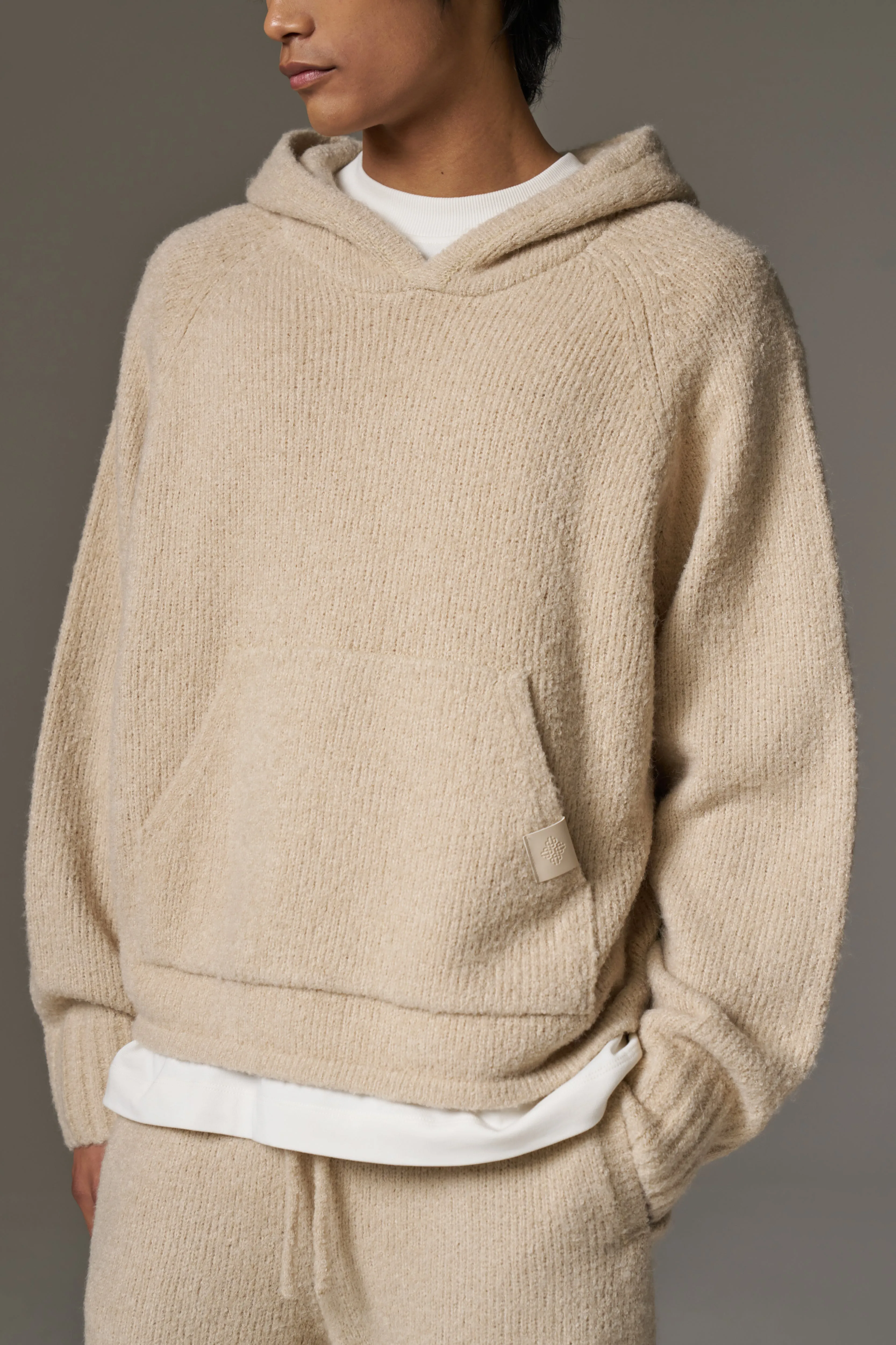 BOUCLE KNIT HOODIE - STONE