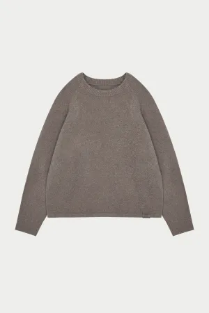 BOUCLE KNIT RAGLAN CREW - BROWN