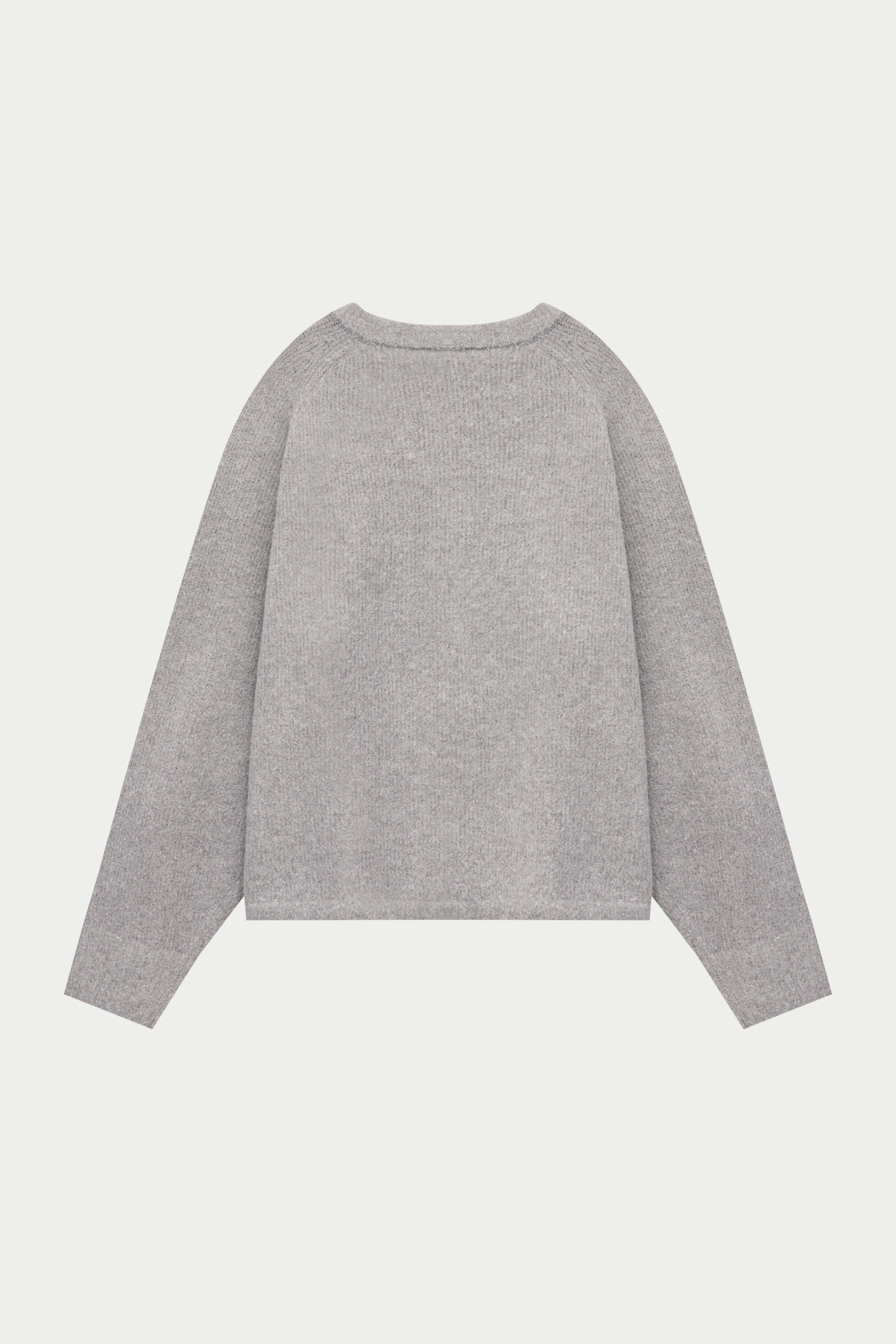 BOUCLE KNIT RAGLAN CREW - GREY MARL