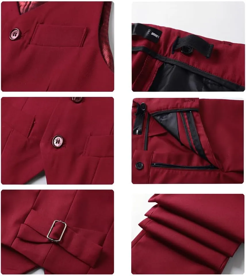 Boys 4-Pieces Suits Slim Fit Kids Outfits Vest Dress Pants Sets Formal Suit for Boy