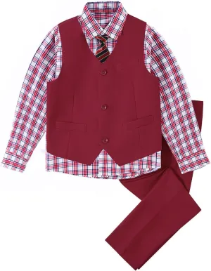 Boys 4-Pieces Suits Slim Fit Kids Outfits Vest Dress Pants Sets Formal Suit for Boy