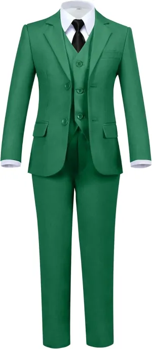 Boys' 5 Piece Formal Suit Set with Suit Jacket, Vest, Pants, Collared Dress Shirt, and Tie