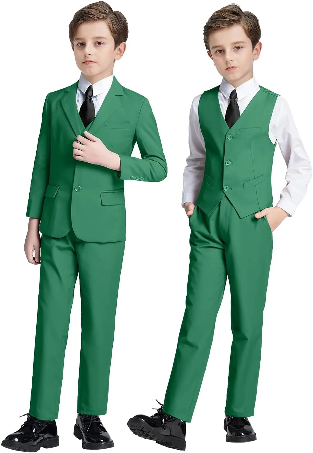 Boys' 5 Piece Formal Suit Set with Suit Jacket, Vest, Pants, Collared Dress Shirt, and Tie
