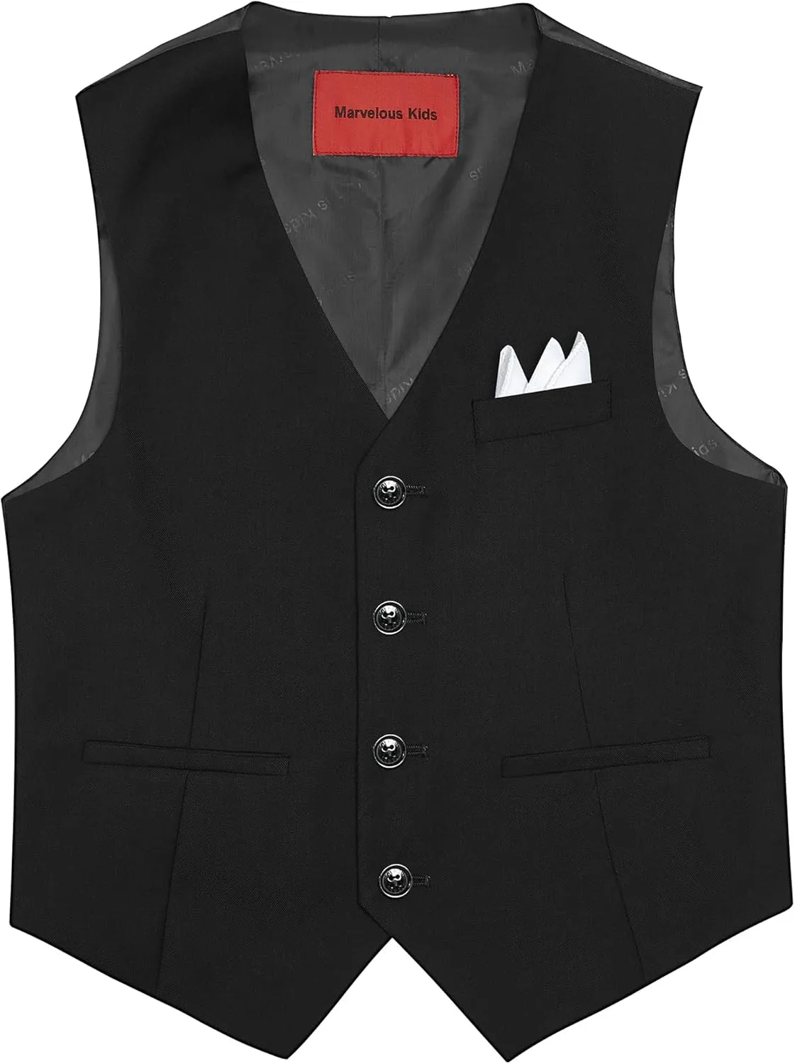 Boys' 6-Piece Formal Slim Fit Suit Set, Vest, Pants, Dress Shirt, Tie, Pocket Square, and Bow Tie