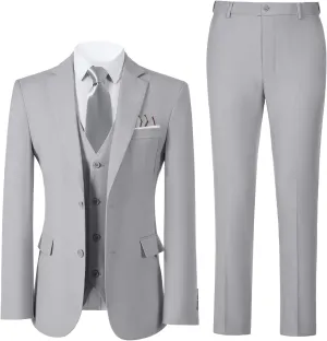 Boys Formal Suit Set with Dress Shirt Tie and Pocket Square, Adjustable Waist
