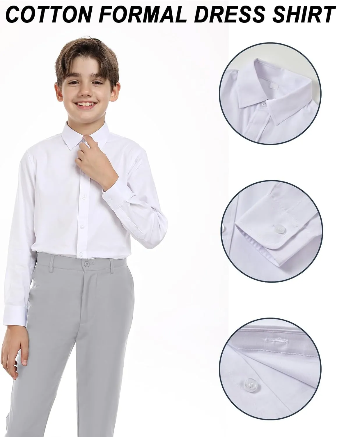 Boys Formal Suit Set with Dress Shirt Tie and Pocket Square, Adjustable Waist