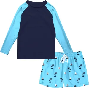 Boys Long Sleeve Rash Guard Swimsuit Kids 2-Pieces Bathing Suits Set