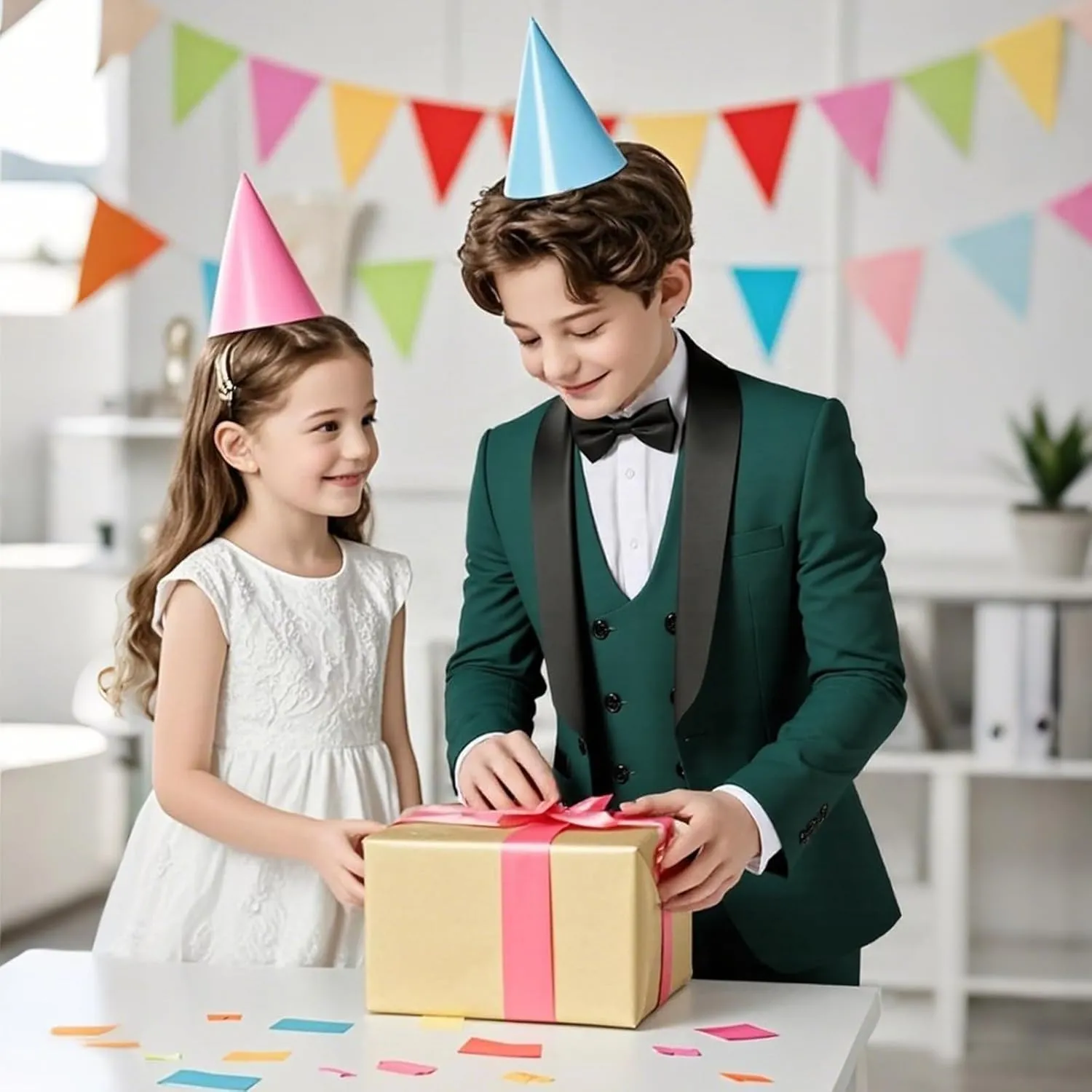 Boys Slim Fit Suits Formal Tuxedo 4 Piece Kids Dresswear Outfits with Vest Pants Jacket Bowtie Sets for Weddding