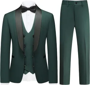 Boys Slim Fit Suits Formal Tuxedo 4 Piece Kids Dresswear Outfits with Vest Pants Jacket Bowtie Sets for Weddding