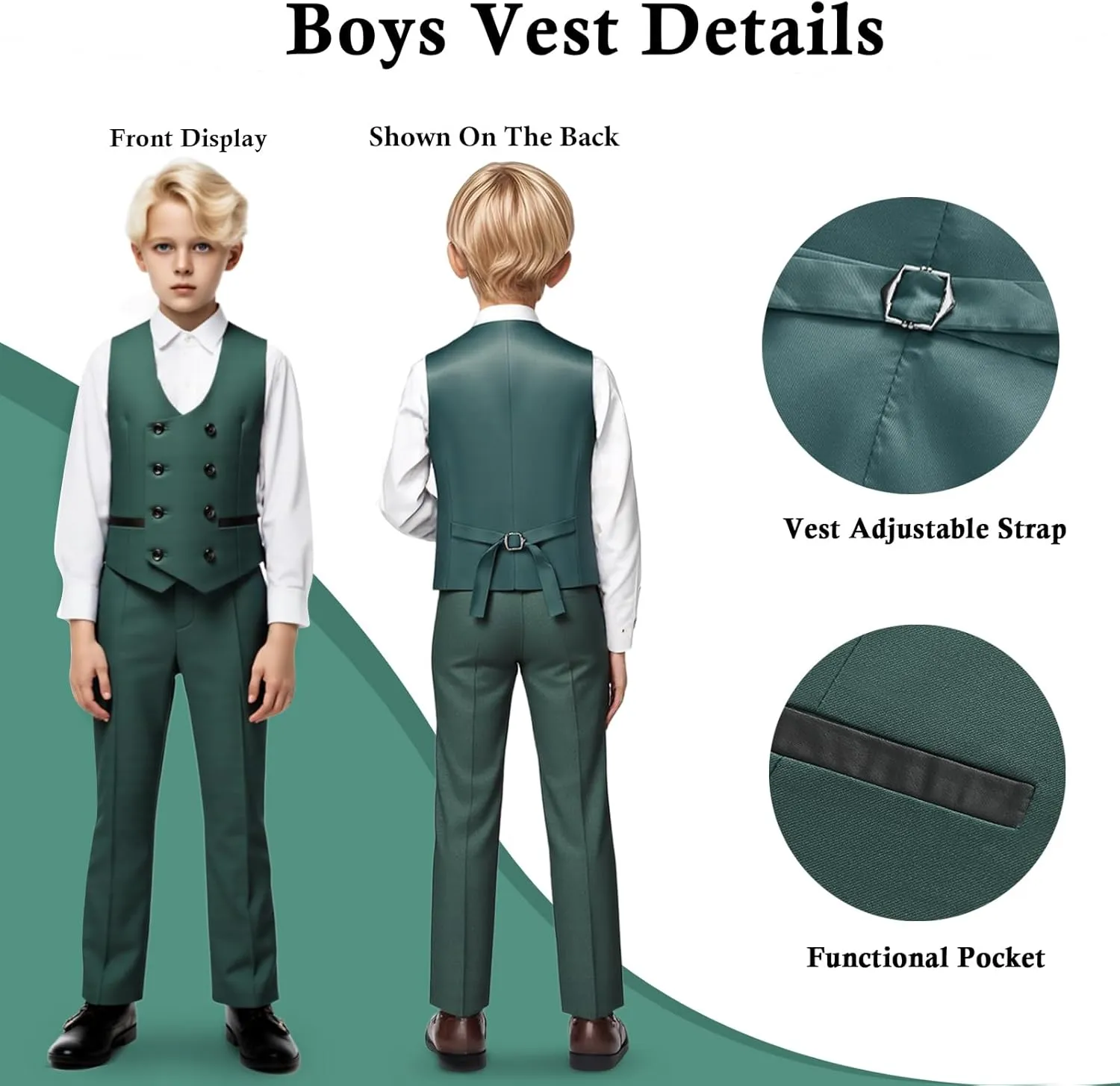 Boys Slim Fit Suits Formal Tuxedo 4 Piece Kids Dresswear Outfits with Vest Pants Jacket Bowtie Sets for Weddding