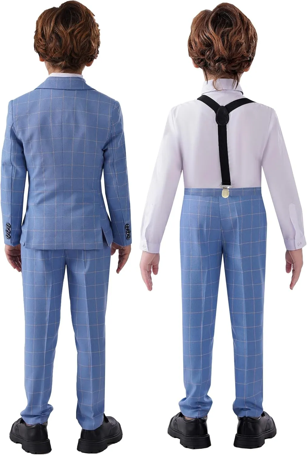 Boy's Suit 5pcs Tuxedo Suit for Toddler Set Formal Slim Fit Jacket Pants Shirt Dress Ring Bearer Outfit for Kids with Tie