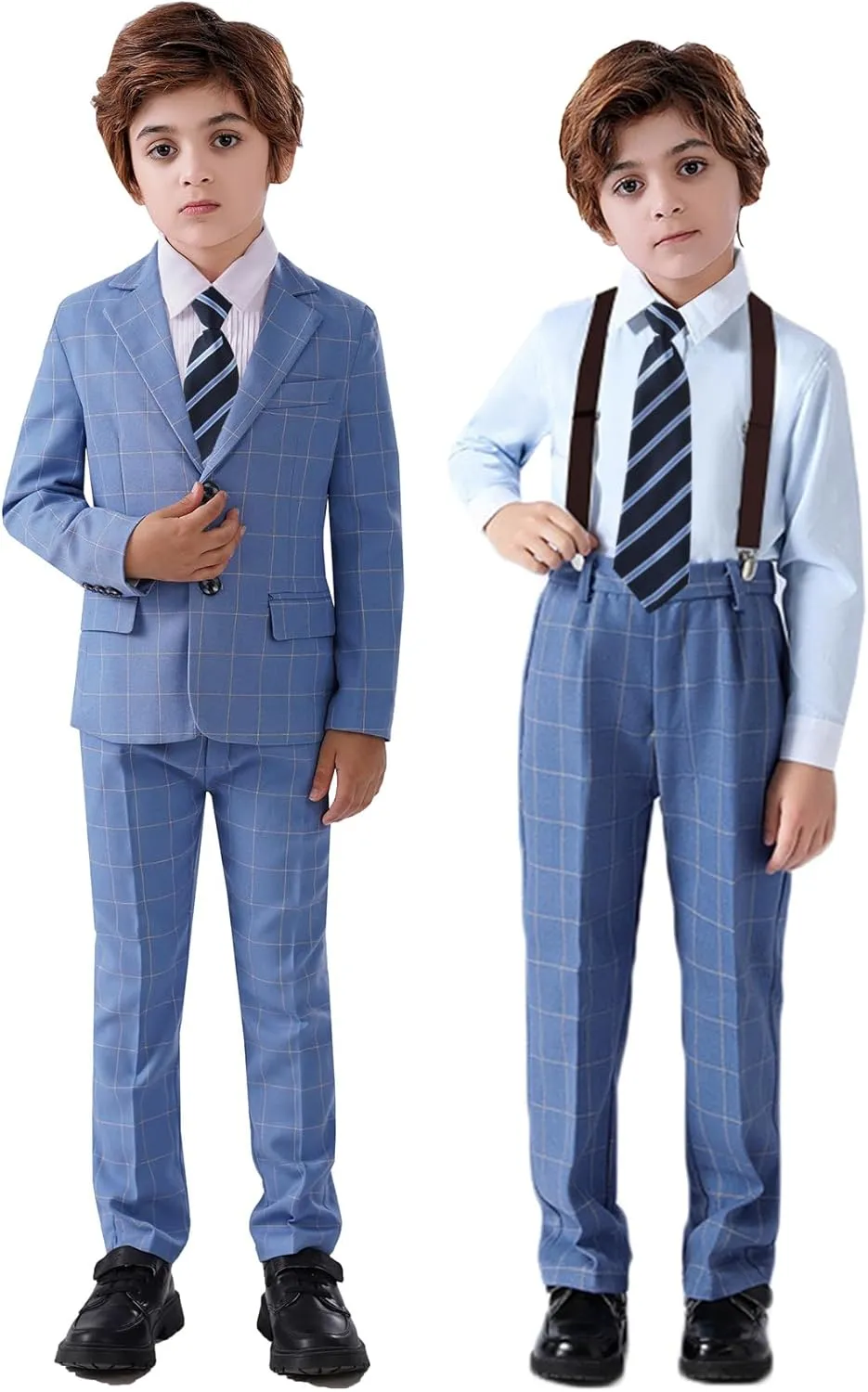 Boy's Suit 5pcs Tuxedo Suit for Toddler Set Formal Slim Fit Jacket Pants Shirt Dress Ring Bearer Outfit for Kids with Tie