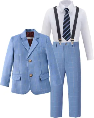 Boy's Suit 5pcs Tuxedo Suit for Toddler Set Formal Slim Fit Jacket Pants Shirt Dress Ring Bearer Outfit for Kids with Tie