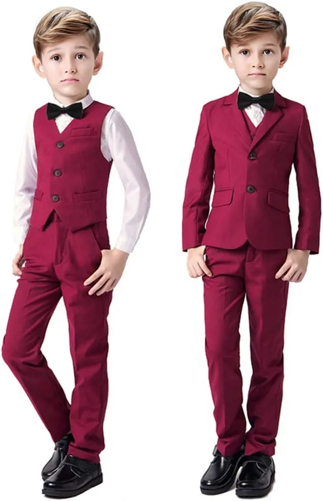 Boys Suits 5 Pieces Slim Fit Blazer Pants Black Blue Outfit Suit for Wedding