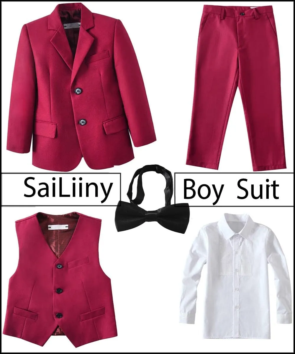 Boys Suits 5 Pieces Slim Fit Blazer Pants Black Blue Outfit Suit for Wedding