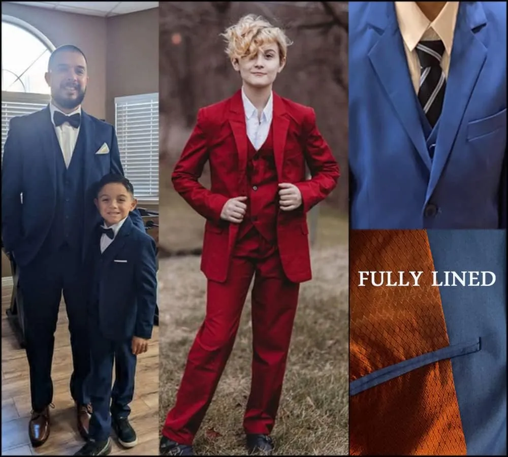 Boys Suits 5 Pieces Slim Fit Blazer Pants Black Blue Outfit Suit for Wedding