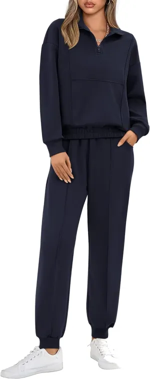 BTFBM Women 2024 Two Piece Tracksuits Sweatsuits Fall Winter Clothes Quarter Zip Sweatshirt Jogger Pants Y2K Lounge Sets