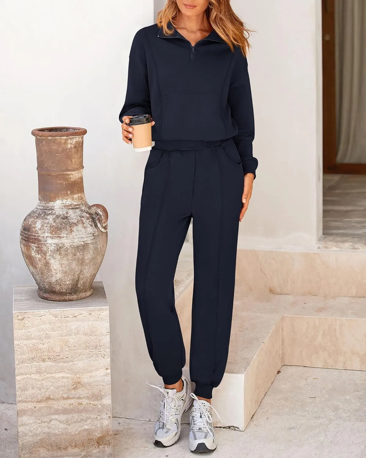 BTFBM Women 2024 Two Piece Tracksuits Sweatsuits Fall Winter Clothes Quarter Zip Sweatshirt Jogger Pants Y2K Lounge Sets