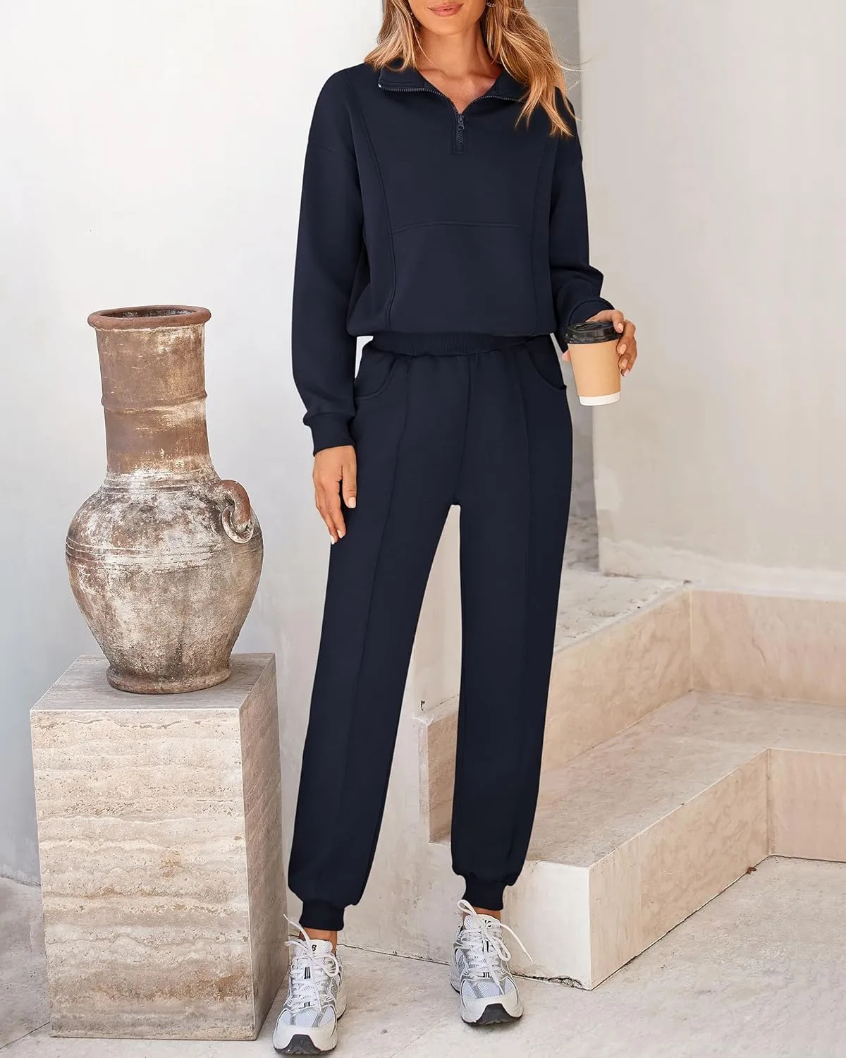 BTFBM Women 2024 Two Piece Tracksuits Sweatsuits Fall Winter Clothes Quarter Zip Sweatshirt Jogger Pants Y2K Lounge Sets