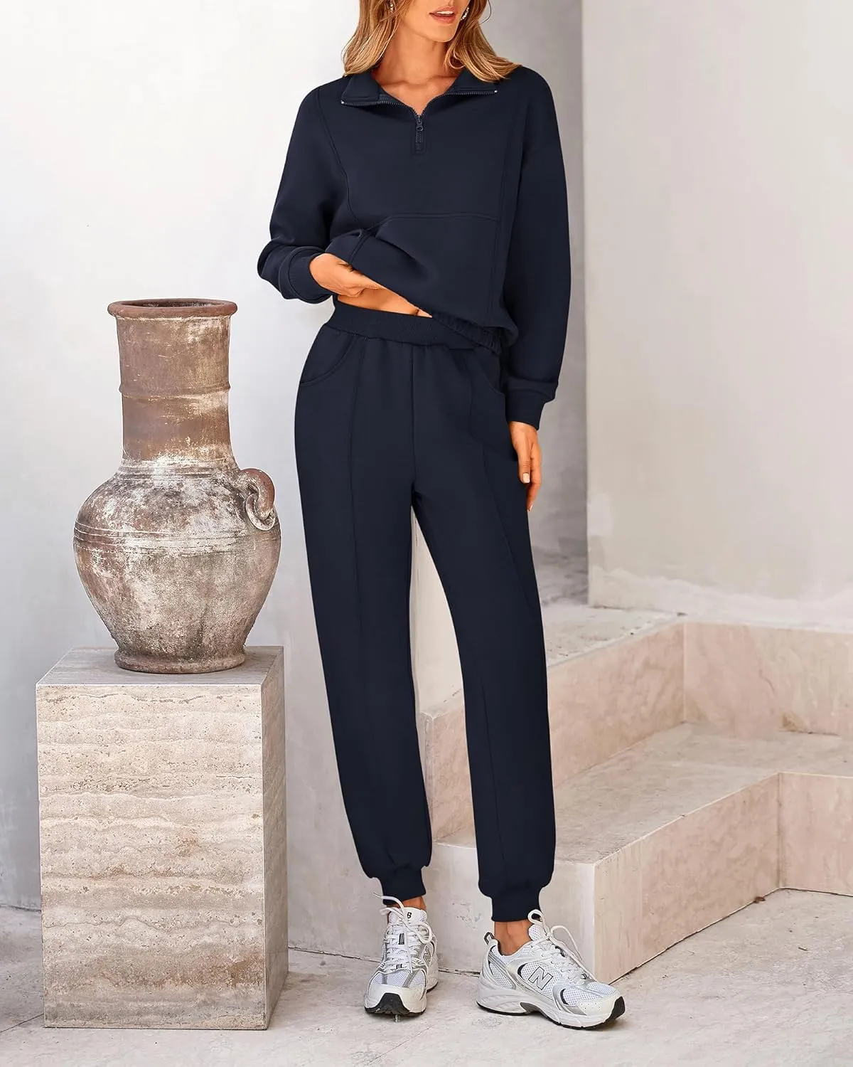 BTFBM Women 2024 Two Piece Tracksuits Sweatsuits Fall Winter Clothes Quarter Zip Sweatshirt Jogger Pants Y2K Lounge Sets
