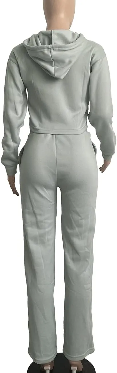 BZSFW Women Sweat Suits Set Loungewear 2 Piece Hooded Pullover Crop Top Sweatshirts Sweatpants