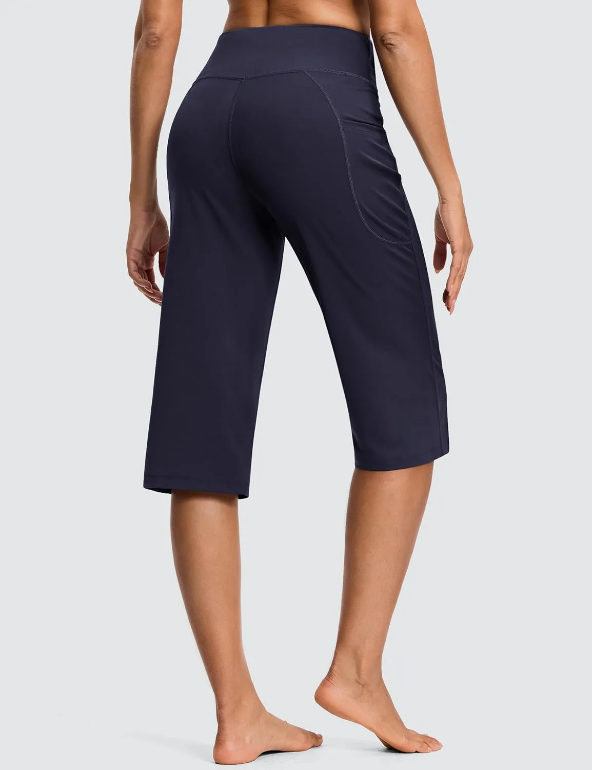 Capri Pants for Women High Waist with Pockets Tummy Control Capri Workout Yoga Pants Loose Straight Leg