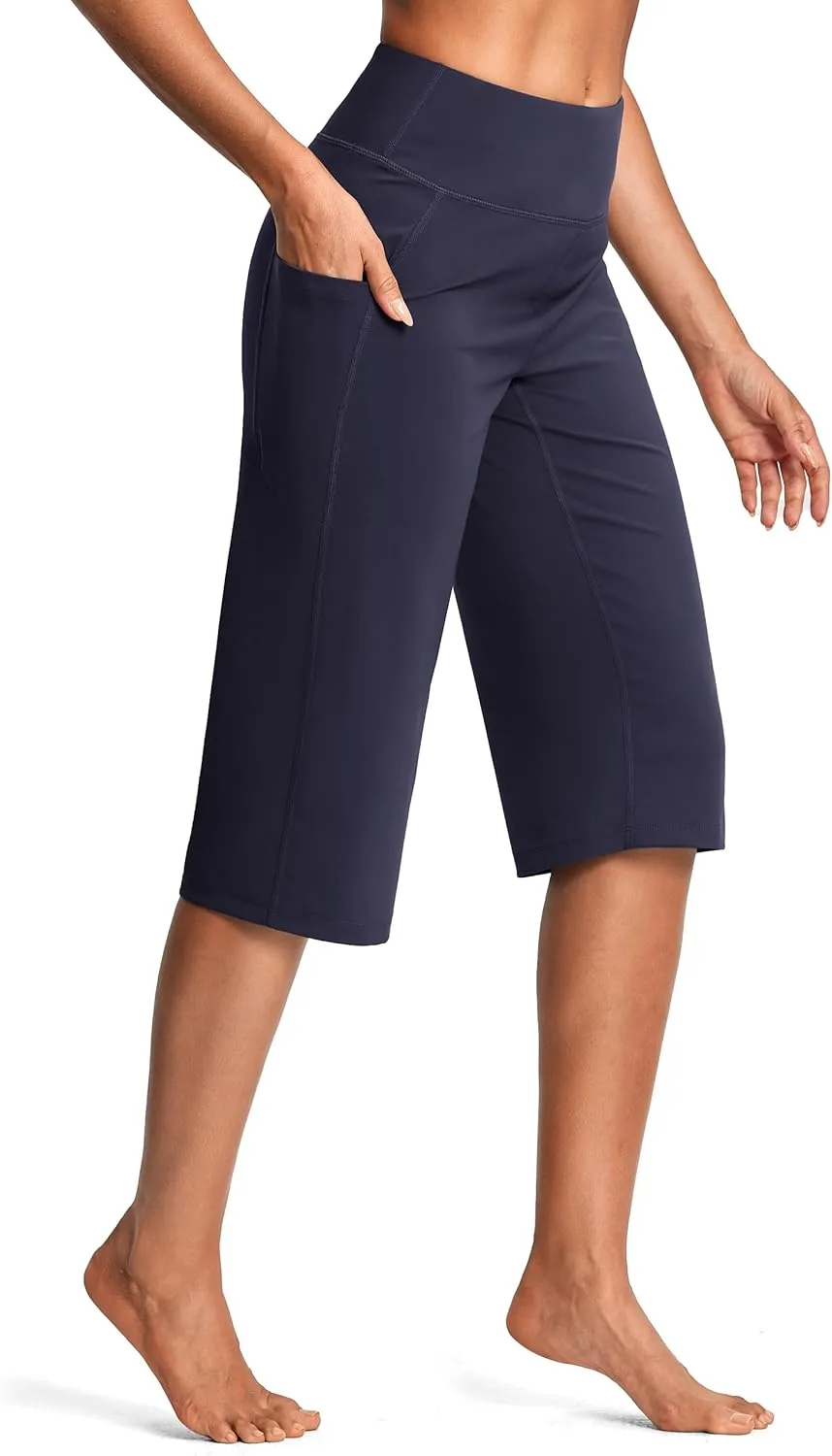Capri Pants for Women High Waist with Pockets Tummy Control Capri Workout Yoga Pants Loose Straight Leg