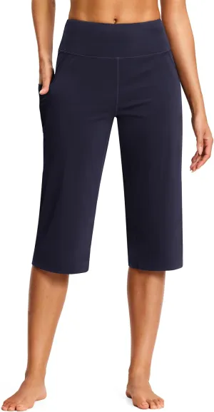 Capri Pants for Women High Waist with Pockets Tummy Control Capri Workout Yoga Pants Loose Straight Leg