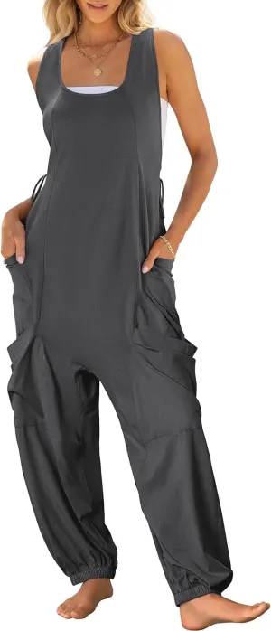 Caracilia Overalls for Women Loose Fit Summer Casual Jumpsuit Sleeveless Baggy Harem Pants Rompers One Piece Jumpers Outfits