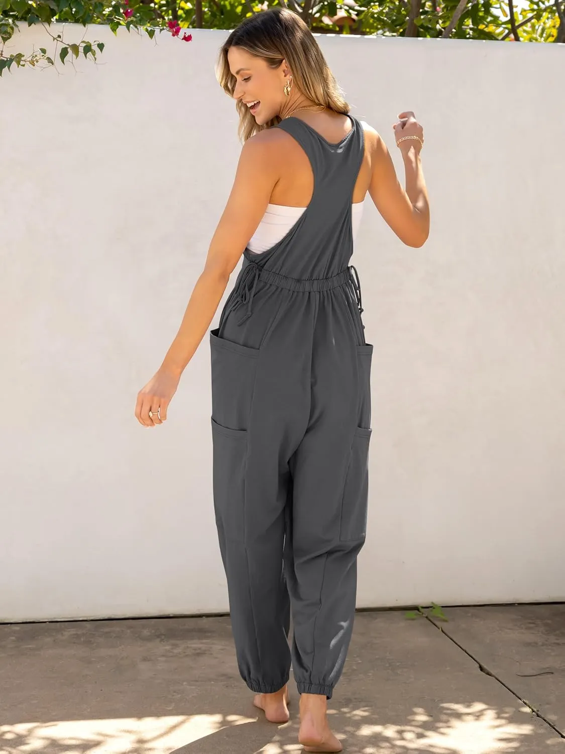 Caracilia Overalls for Women Loose Fit Summer Casual Jumpsuit Sleeveless Baggy Harem Pants Rompers One Piece Jumpers Outfits