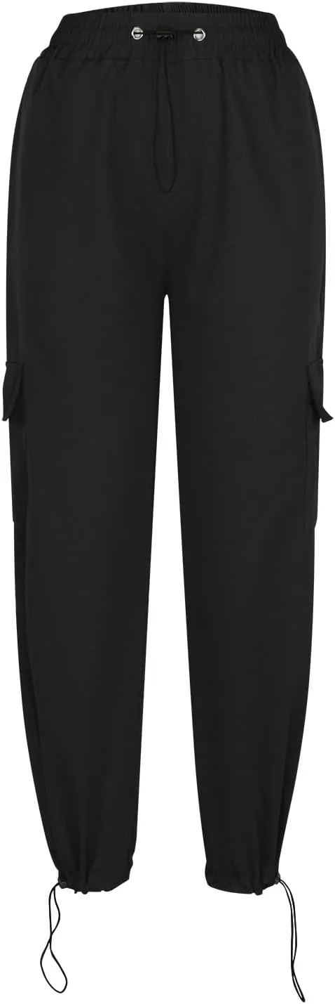 Cargo Pants Women High Waist Wide Leg Casual Pants with Pockets Stretchy Drawstring Baggy Fashion Y2k Hiking Trousers