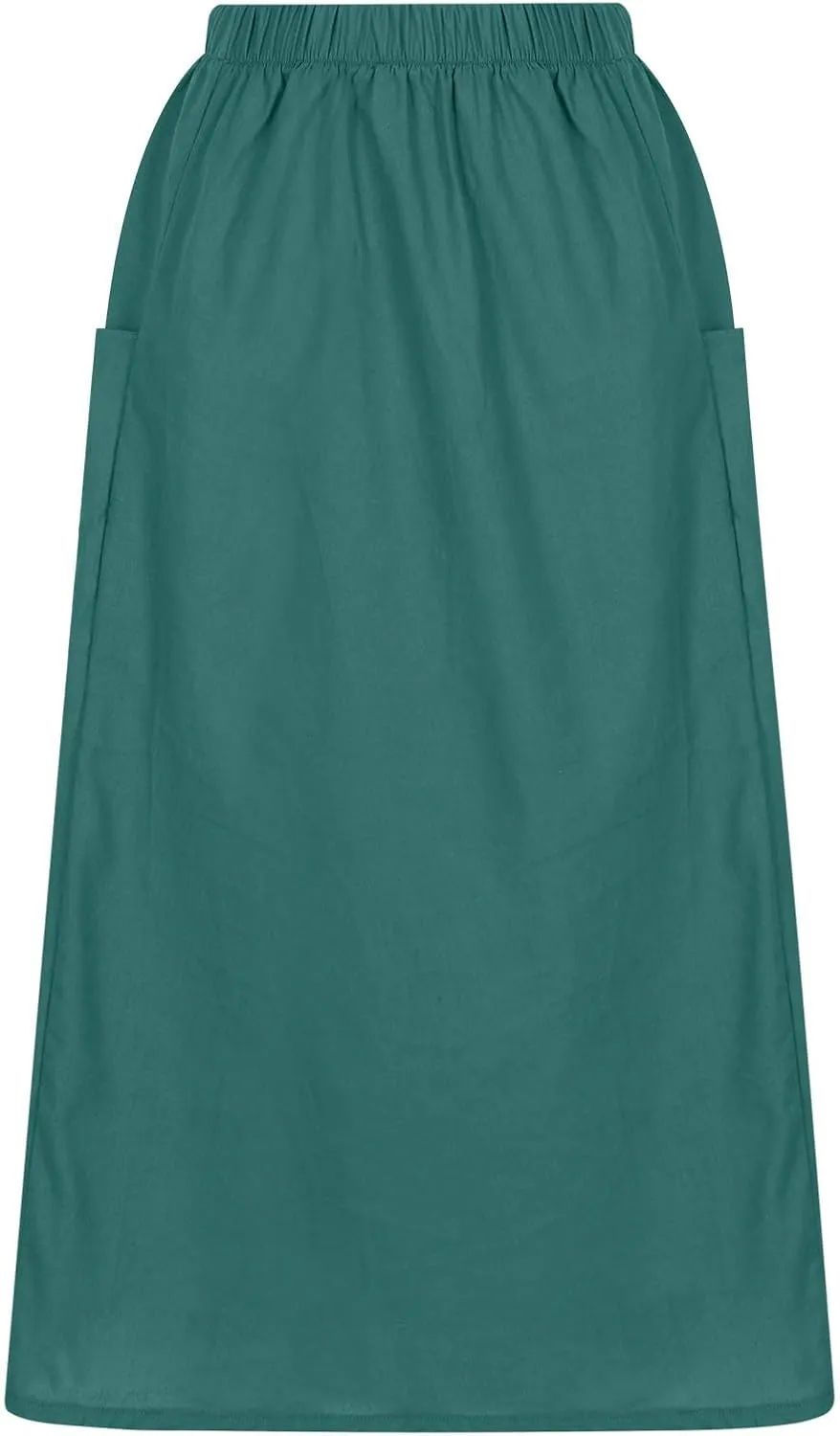 Casual A Line Midi Skirts for Women Elastic High Waisted Swing Flared Skirt Vintage Pleated Summer Dress