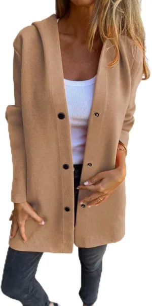 Cedar and Ash Jacket, Casual Single Breasted Hooded Jacket Spring and Fall, Long Sleeve Solid Color Trench Coat with Pockets