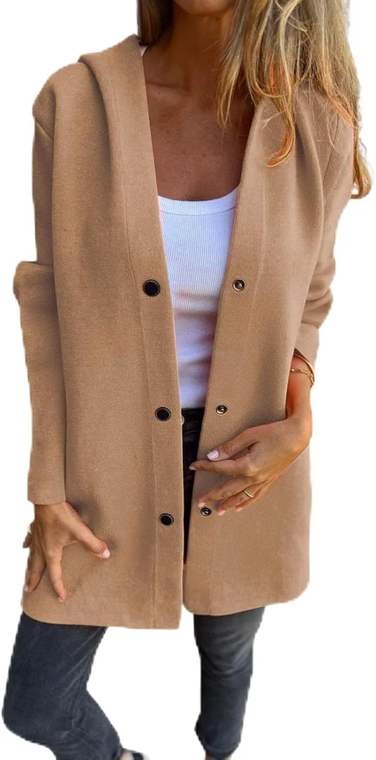 Cedar and Ash Jacket, Casual Single Breasted Hooded Jacket Spring and Fall, Long Sleeve Solid Color Trench Coat with Pockets