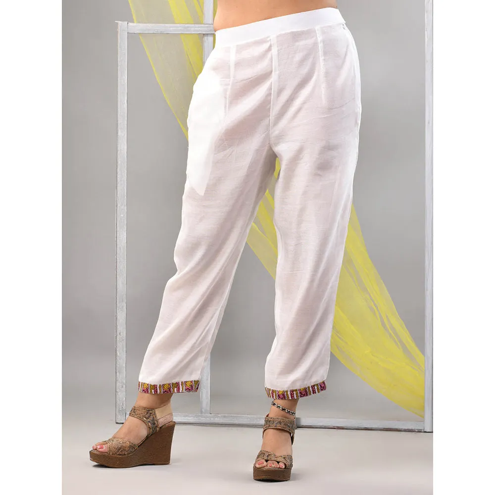 CHARUKRITI White Cotton Printed A-Line Kurta with Pant (Set of 2)