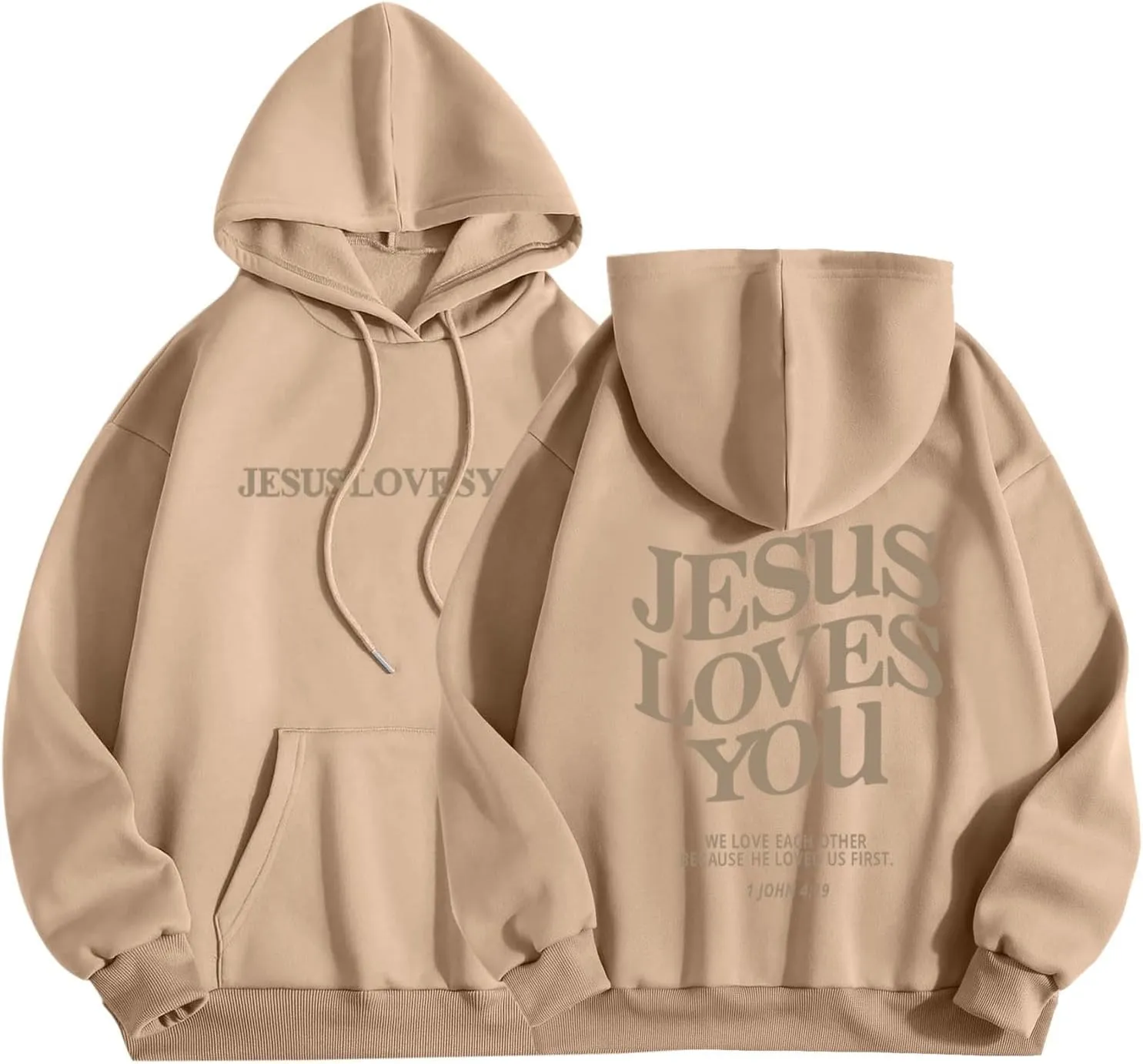 Christian Hoodies Women Men Jesus Loves You Letter Graphic Sweatshirt Casual Long Sleeve Oversized Y2k Pullover Tops