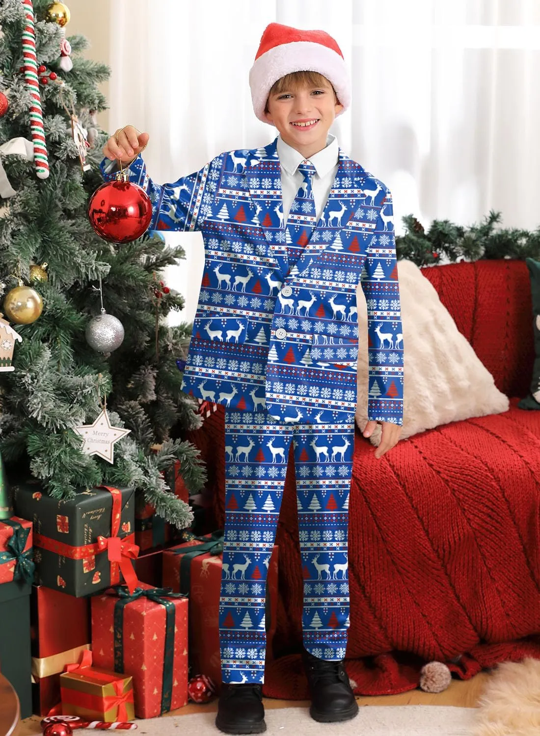Christmas Boys Ugly 3 Piece Suits with Jacket, Pants & Tie 5-14 Years