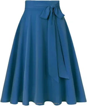 Christmas Chiffon Long Skirt Solid Color Women Vintage Midi Skirt with Belt