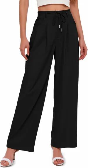 Cicy Bell Womens Wide Leg Dress Pants Elastic High Waist Pleated Work Pants Business Casual Trousers Black