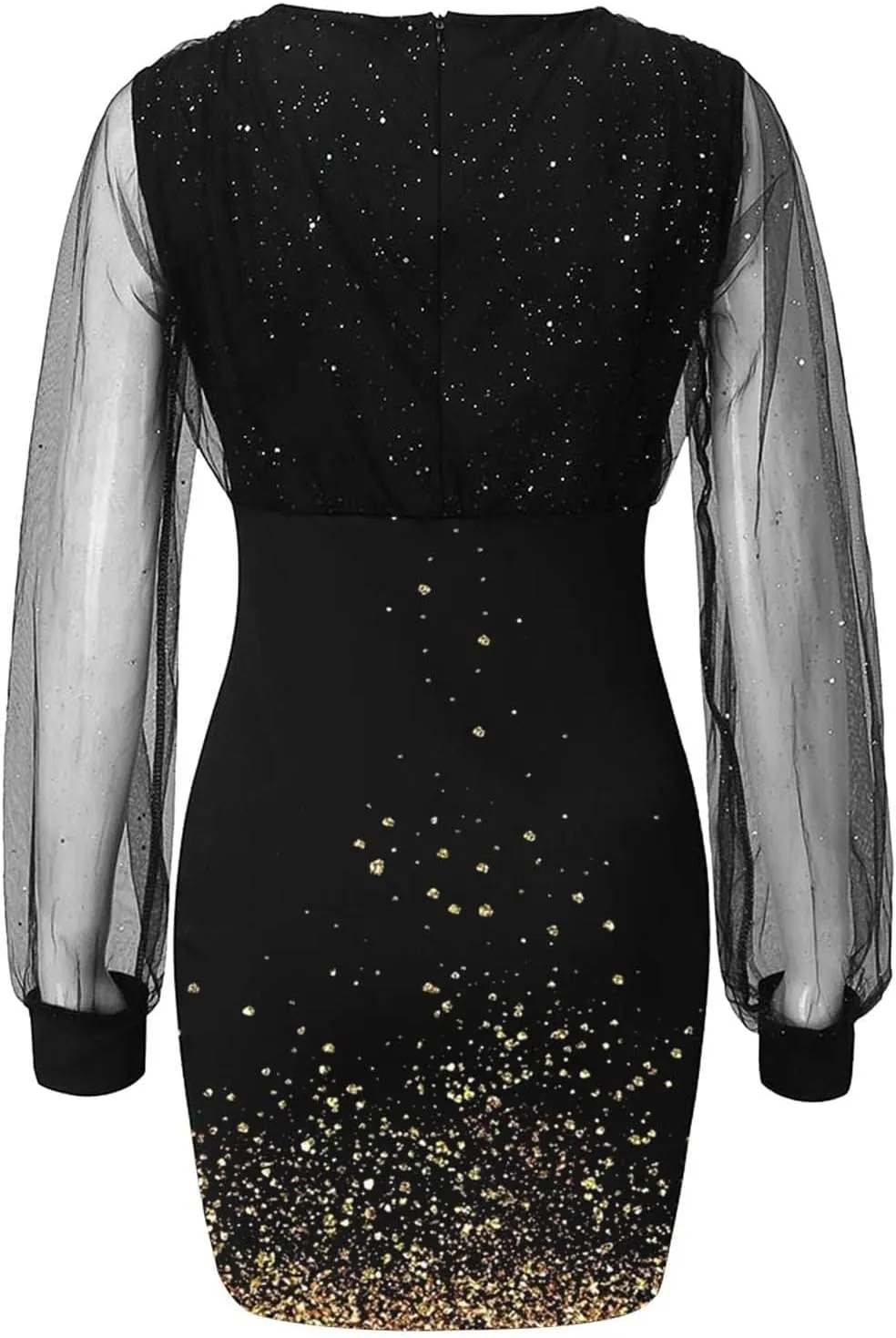 Cocktail Dress for Women,2024 Elegant Sexy Wrap V Neck Skinny Party Dress,Trendy Mesh Patchwork Long Sleeve Dress
