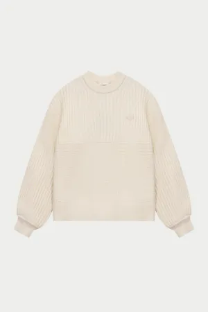 CONTRAST KNIT OVERSIZED CREW - ECRU
