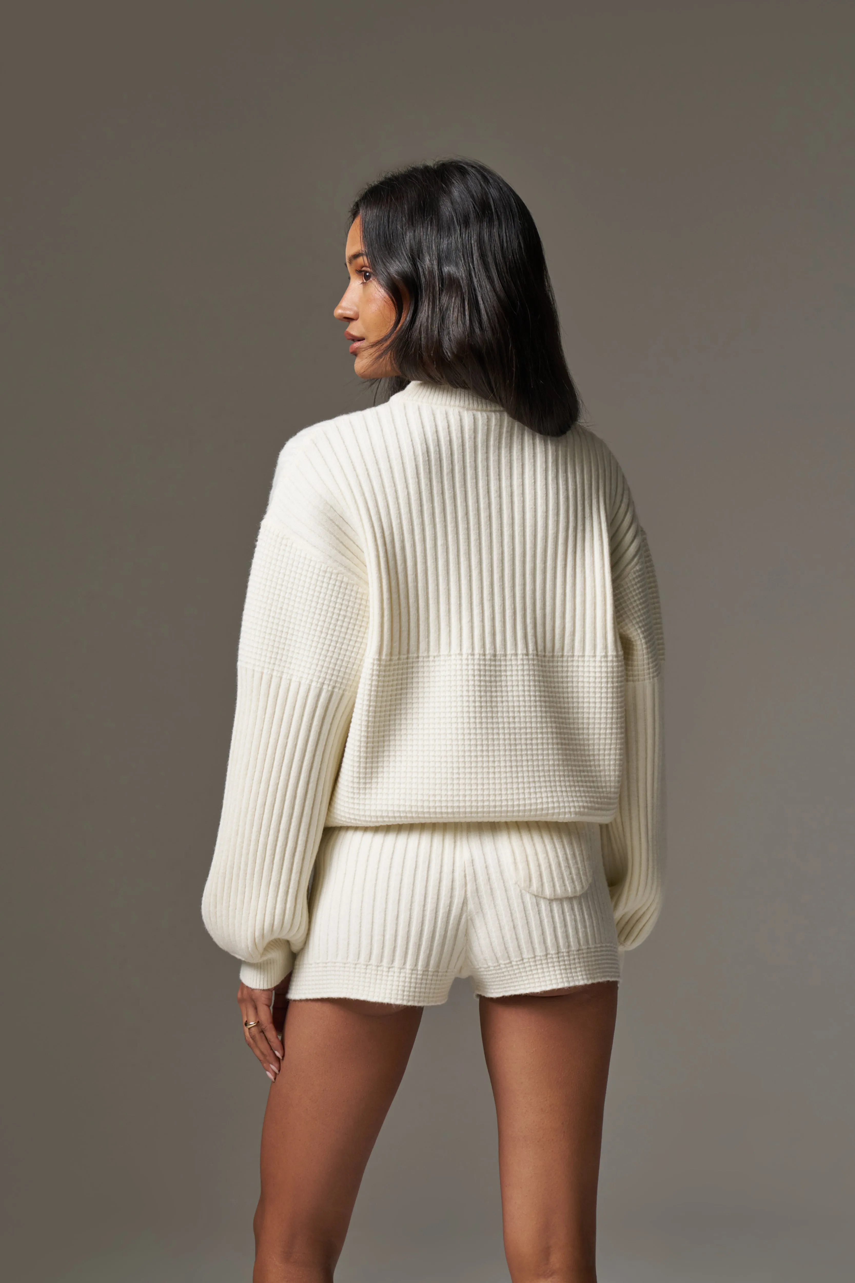 CONTRAST KNIT OVERSIZED CREW - ECRU