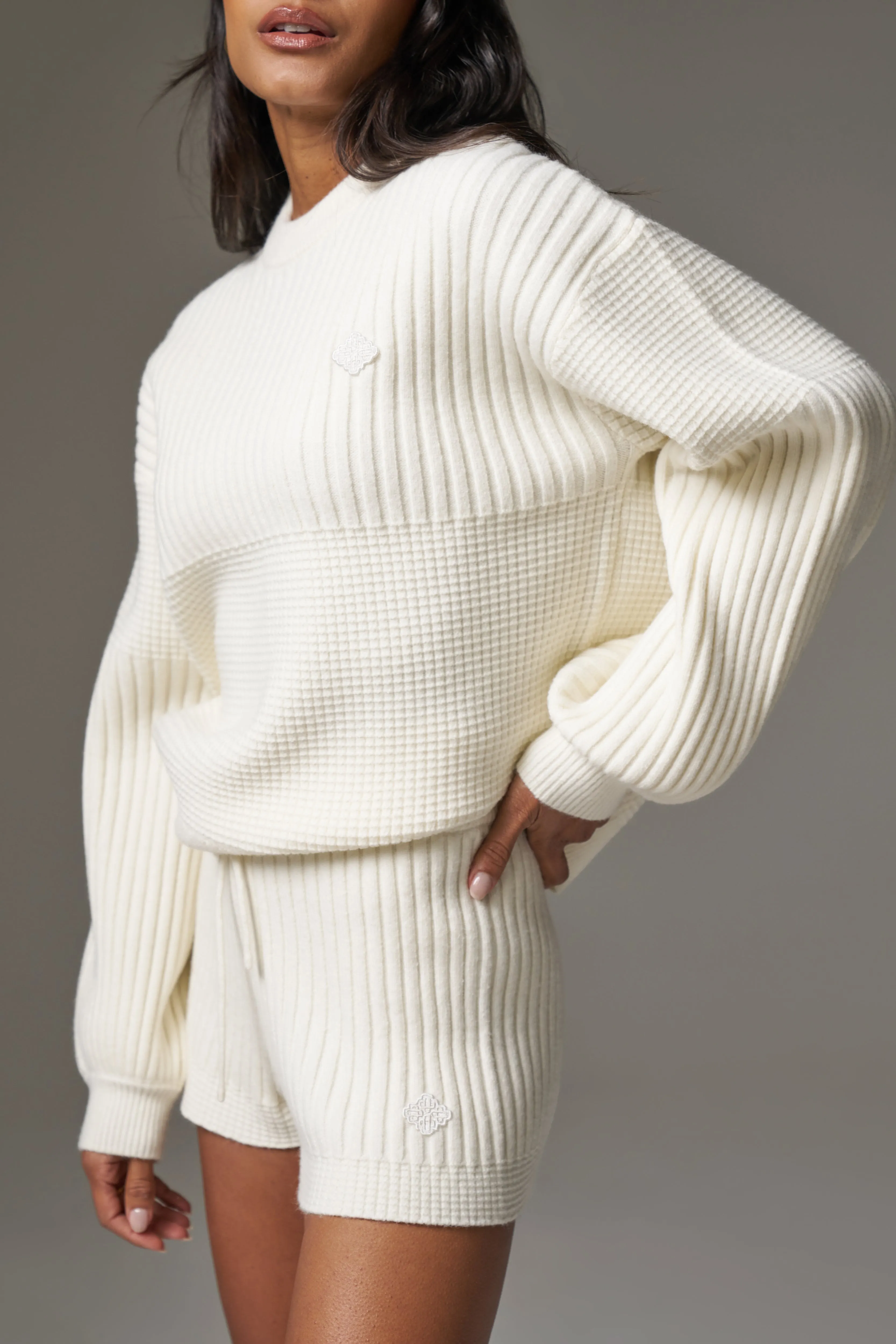 CONTRAST KNIT OVERSIZED CREW - ECRU