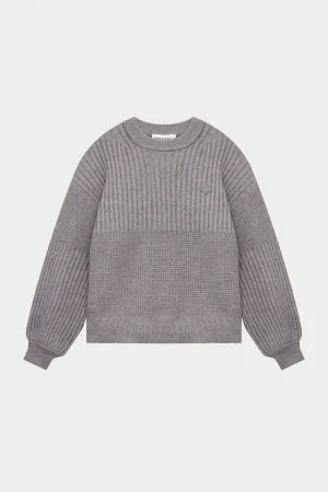 CONTRAST KNIT OVERSIZED CREW - GREY MARL