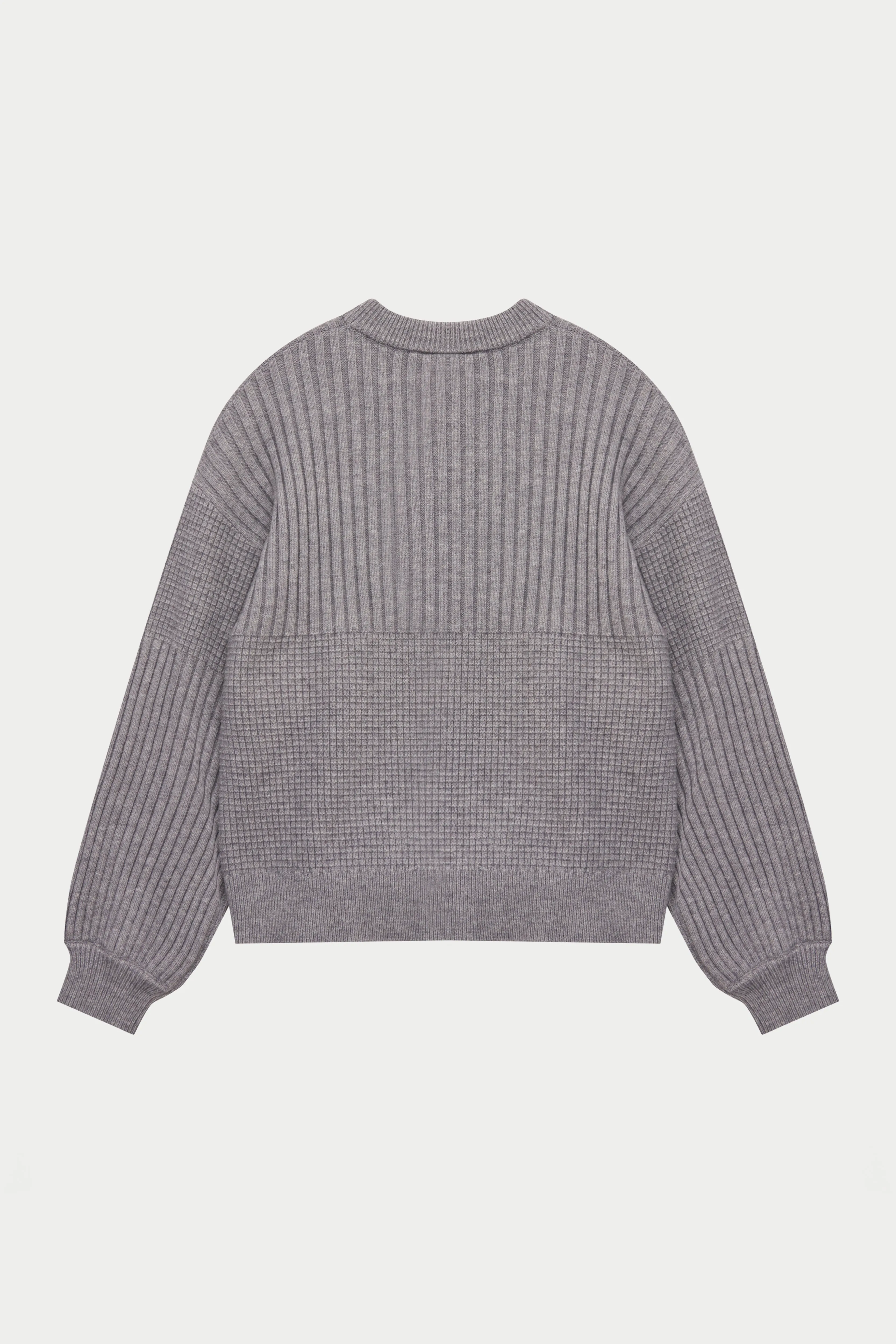 CONTRAST KNIT OVERSIZED CREW - GREY MARL
