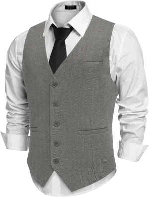 COOFANDY Men's Herringbone Tweed Suit Vests Slim Fit Waistcoat Casual Business Dress Vest